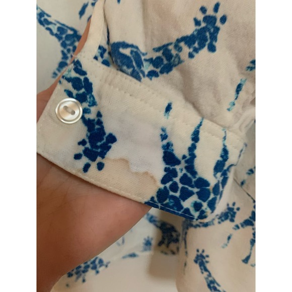 For Cynthia Linen Blend Giraffe Print White/Blue Long Sleeve SZ 2X Womens Top - Picture 7 of 8